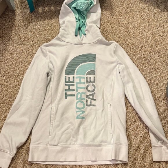 The North Face Tops - The North Face White Hoodie with Teal Accents